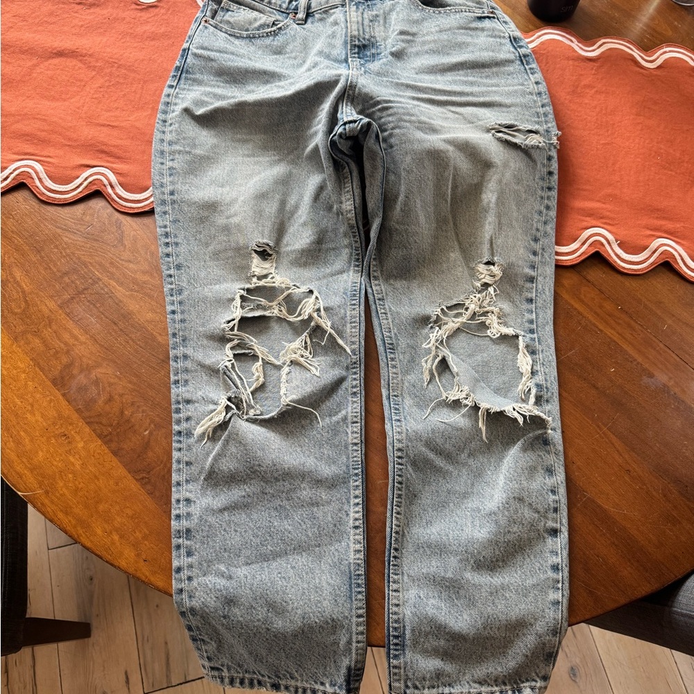 Zara Light Blue Distressed Boyfriend Jeans
